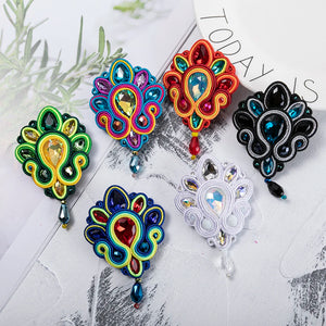 Boho Brooch Women Soutache Rhinestones Jewelry Multicolor Corsage Lapel