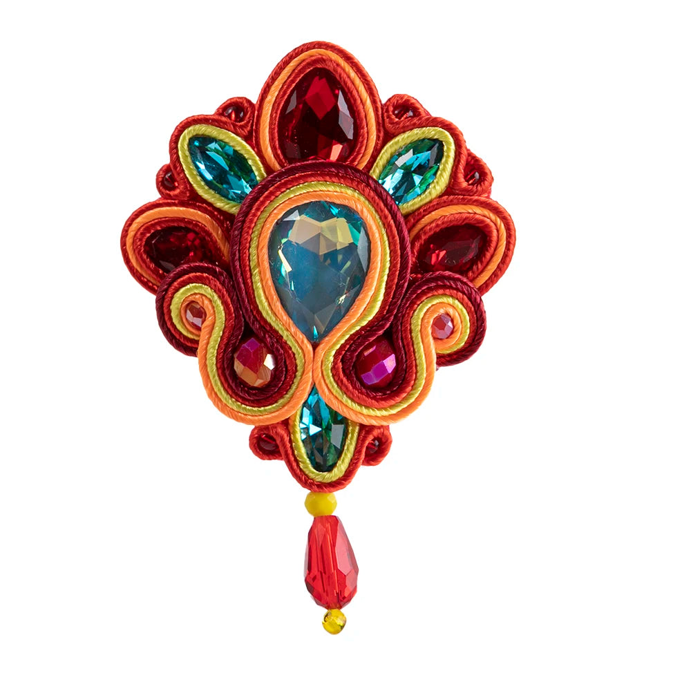 Boho Brooch Women Soutache Rhinestones Jewelry Multicolor Corsage Lapel