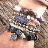 Boho Druza Bangle Bracelets Set 6pc Stack Bracelet