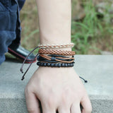 Boho Ethnic Bracelet Set Adjustable Beads Braided Rope Leather Charm Bangle