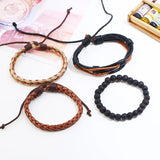 Boho Ethnic Bracelet Set Adjustable Beads Braided Rope Leather Charm Bangle