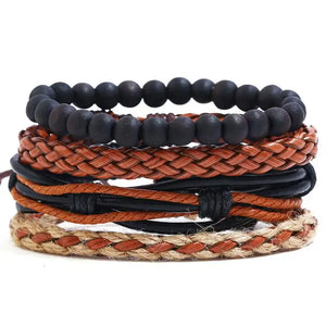 Boho Ethnic Bracelet Set Adjustable Beads Braided Rope Leather Charm Bangle