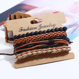 Boho Ethnic Bracelet Set Adjustable Beads Braided Rope Leather Charm Bangle