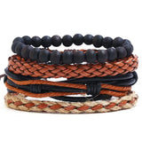 Boho Ethnic Bracelet Set Adjustable Beads Braided Rope Leather Charm Bangle