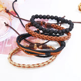 Boho Ethnic Bracelet Set Adjustable Beads Braided Rope Leather Charm Bangle