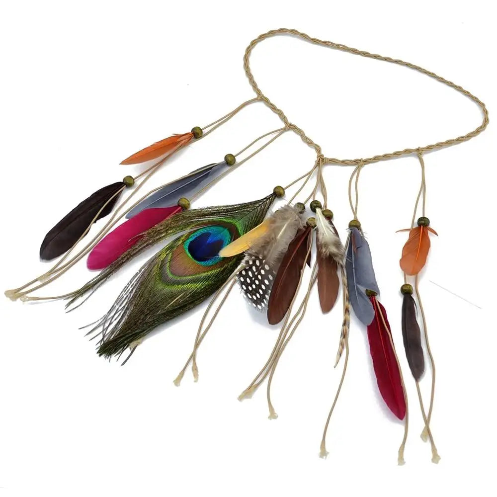 Boho Feather Headband Peacock Feather Turban Hairband