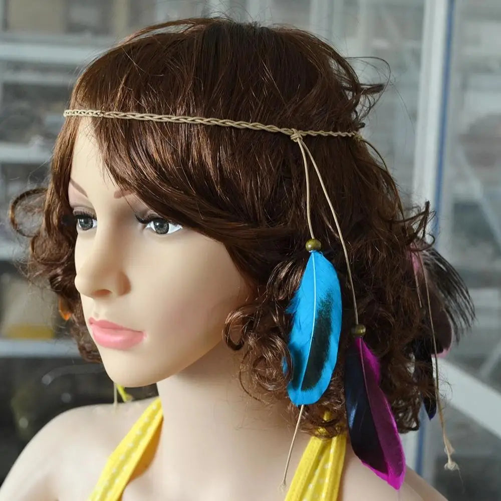 Boho Feather Headband Peacock Feather Turban Hairband