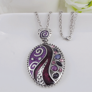 Boho Vintage Pendant Necklace Enamel Rhinestone Charm Jewelry