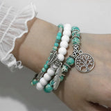 Boho Stone Beaded Bracelet Set Feather Life Tree Charm Bracelets Agat Bangle