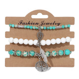 Boho Stone Beaded Bracelet Set Feather Life Tree Charm Bracelets Agat Bangle