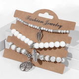 Boho Stone Beaded Bracelet Set Feather Life Tree Charm Bracelets Agat Bangle