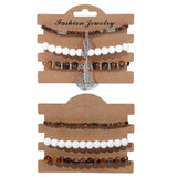 Boho Stone Beaded Bracelet Set Feather Life Tree Charm Bracelets Agat Bangle