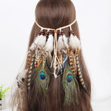 Boho Feather Headband Beads Headdress Hair Accessories