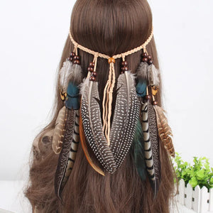 Boho Feather Headband Beads Headdress Hair Accessories