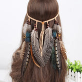 Boho Feather Headband Beads Headdress Hair Accessories