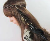 Boho Feather Headband Beads Headdress Hair Accessories