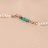 Boho Vintage Green Emerald Necklace Pearl Beads Choker Chain