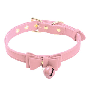 Bow Tie Neck Choker Collar Necklace with Bell PU Leather Adjustable Choker