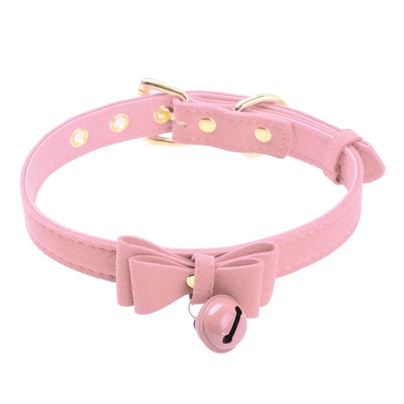 Bow Tie Neck Choker Collar Necklace with Bell PU Leather Adjustable Choker