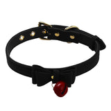 Bow Tie Neck Choker Collar Necklace with Bell PU Leather Adjustable Choker