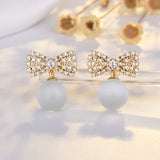 Bowknot Moon Zircon Pearls Earring 925 Silver Needle for Women
