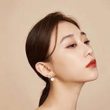 Bowknot Moon Zircon Pearls Earring 925 Silver Needle for Women