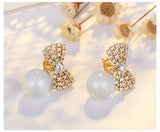 Bowknot Moon Zircon Pearls Earring 925 Silver Needle for Women