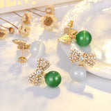 Bowknot Moon Zircon Pearls Earring 925 Silver Needle for Women