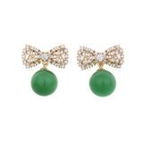 Bowknot Moon Zircon Pearls Earring 925 Silver Needle for Women