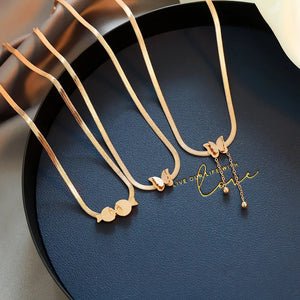 Bowknot Tassel Titanium Steel Necklace Female Rose Temperament Net Red