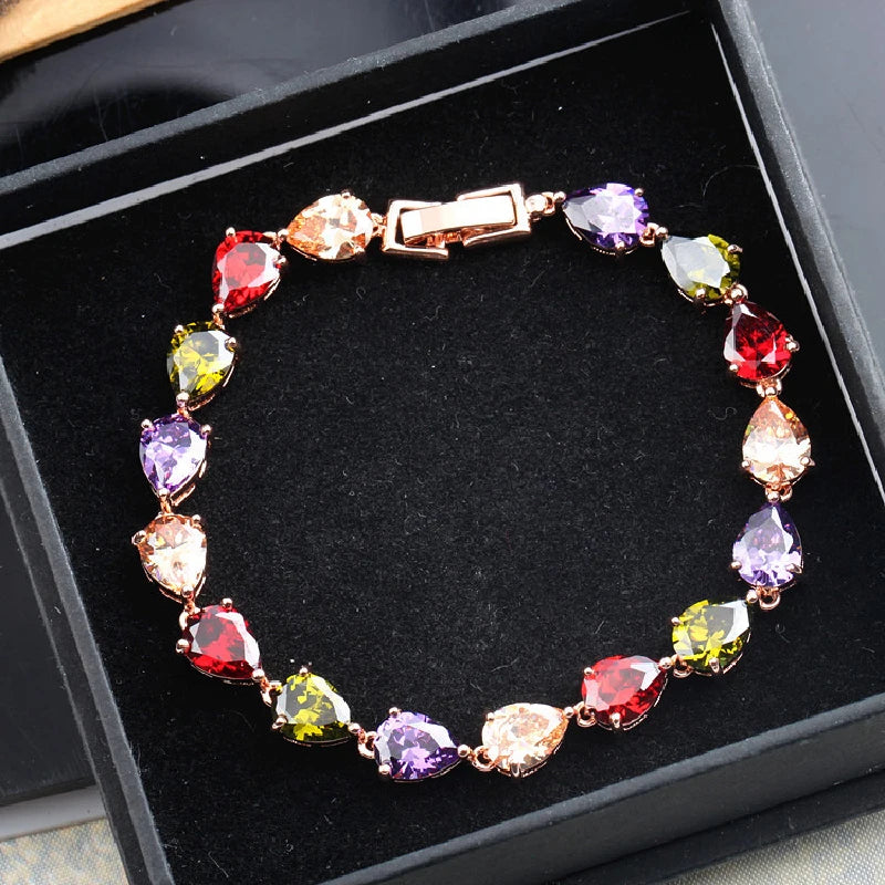 925 Silver Water Drop Zircon Gemstone Bracelet for Women