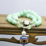 Cloisonne Bracelet with 8mm Emerald Beads Crystal Hand Chain