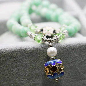 Cloisonne Bracelet with 8mm Emerald Beads Crystal Hand Chain