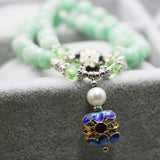 Cloisonne Bracelet with 8mm Emerald Beads Crystal Hand Chain