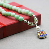 Cloisonne Bracelet with 8mm Emerald Beads Crystal Hand Chain