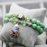 Cloisonne Bracelet with 8mm Emerald Beads Crystal Hand Chain