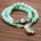 Cloisonne Bracelet with 8mm Emerald Beads Crystal Hand Chain