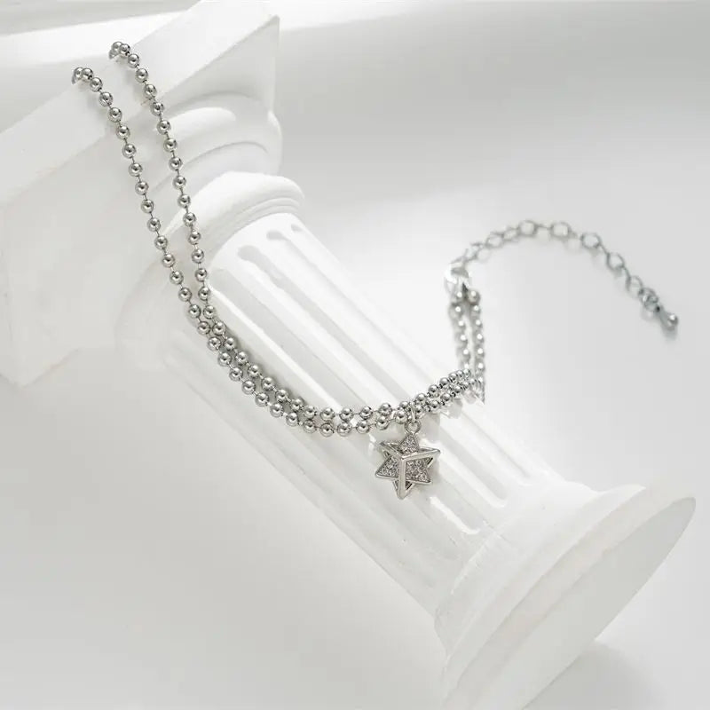 Double Layer Beads Chain Bracelet Moissanite Pentagram Jewelry