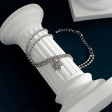 Double Layer Beads Chain Bracelet Moissanite Pentagram Jewelry