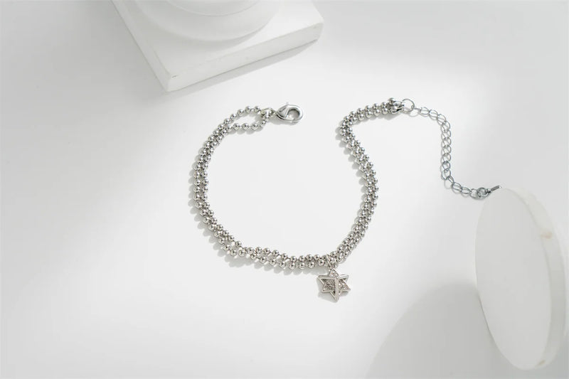 Double Layer Beads Chain Bracelet Moissanite Pentagram Jewelry