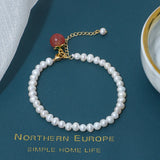Freshwater Pearl Agate Peach Bracelet Hand String B0010