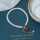 Freshwater Pearl Agate Peach Bracelet Hand String B0010