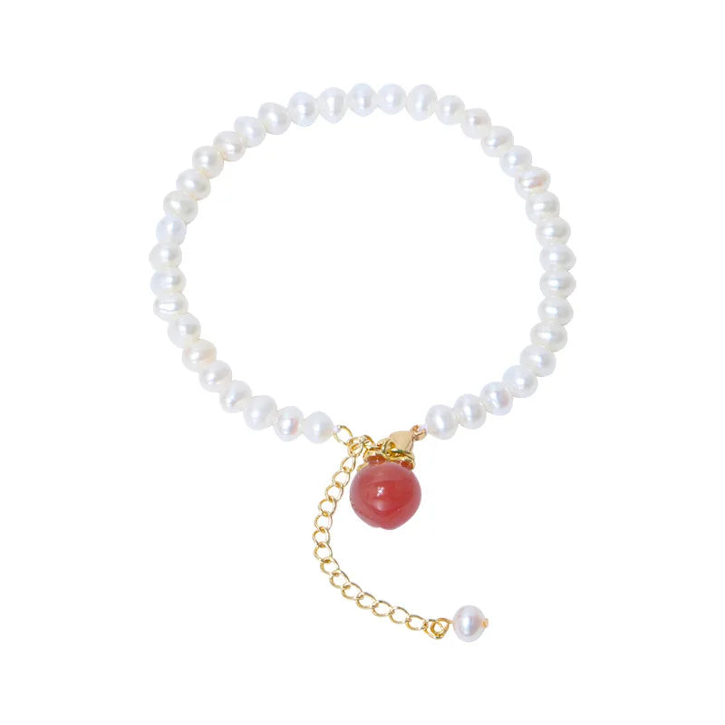 Freshwater Pearl Agate Peach Bracelet Hand String B0010