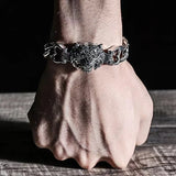 S925 Silver Men's Tiger Head Bracelet Bold Hegemony Bangle