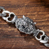 S925 Silver Men's Tiger Head Bracelet Bold Hegemony Bangle