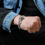 S925 Silver Men's Tiger Head Bracelet Bold Hegemony Bangle