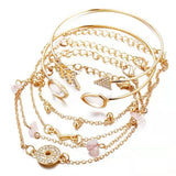 Compass Arrow Moon Bracelet Set Rhinestone V-Shape Holiday Gift