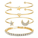 Compass Arrow Moon Bracelet Set Rhinestone V-Shape Holiday Gift