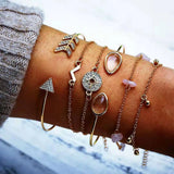 Compass Arrow Moon Bracelet Set Rhinestone V-Shape Holiday Gift