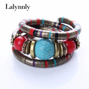 Tibetan Bead Adjust Bangle Stone Inlay Roundness Bangle